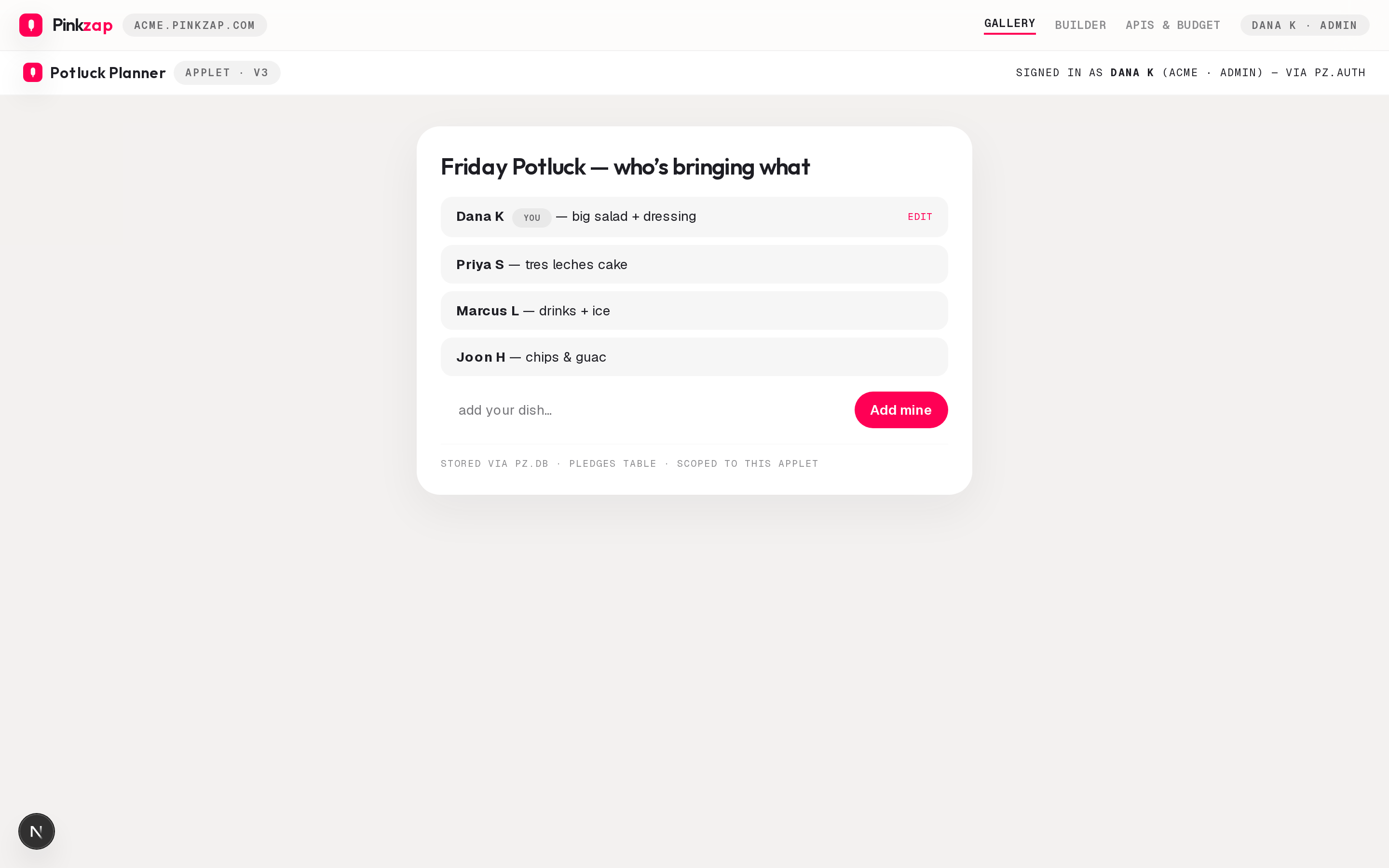 A live app with sign-in and its own data built in